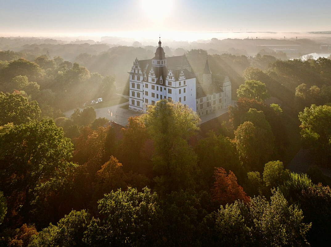 old castle in fog
